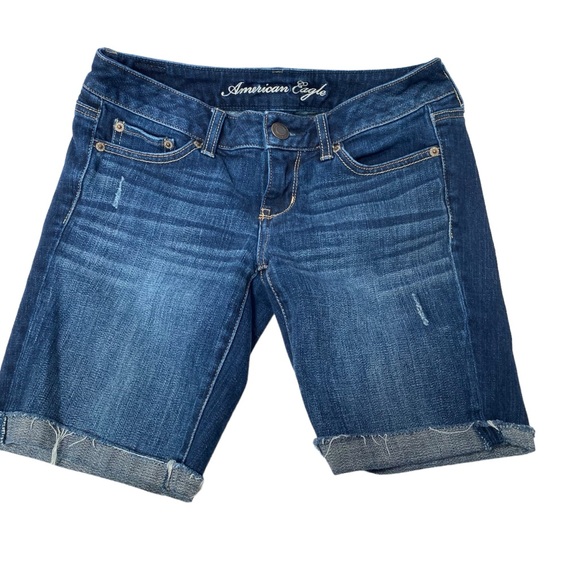 Lot of 2 American Eagle Dark Stretch Jean Shorts Light Denim A-line Mini Skirt 4 - Picture 2 of 11